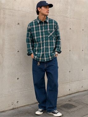 Jogal Men’s Green Plaid Button Up Shirt Size M Long Sleeve Cotton Blend